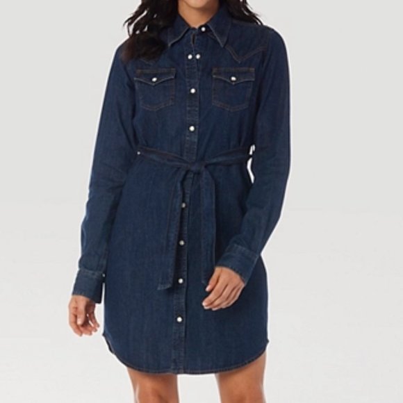 Wrangler Dresses & Skirts - Wrangler Retro XS S Denim Western Embroidered Dress Shirtdress Belted Nwt